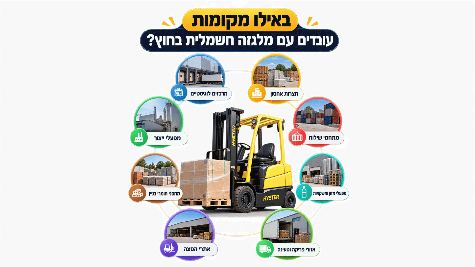 באילו מקמות עובדים עם מלגזה חשמלית-פירוט
